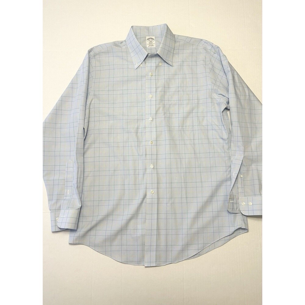 Brooks Brothers Regent Shirt Mens 16 1/2- 4/5 Green Blue Button Down Long Sleeve